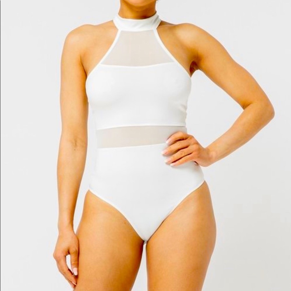 J. ELISE BOUTIQUE NEW White Halter Mesh SLEEVELESS Bodysuit